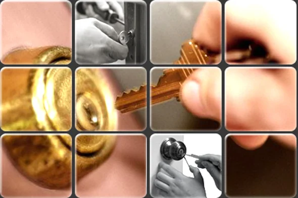 Collage of keys, door locks and professional locksmith work